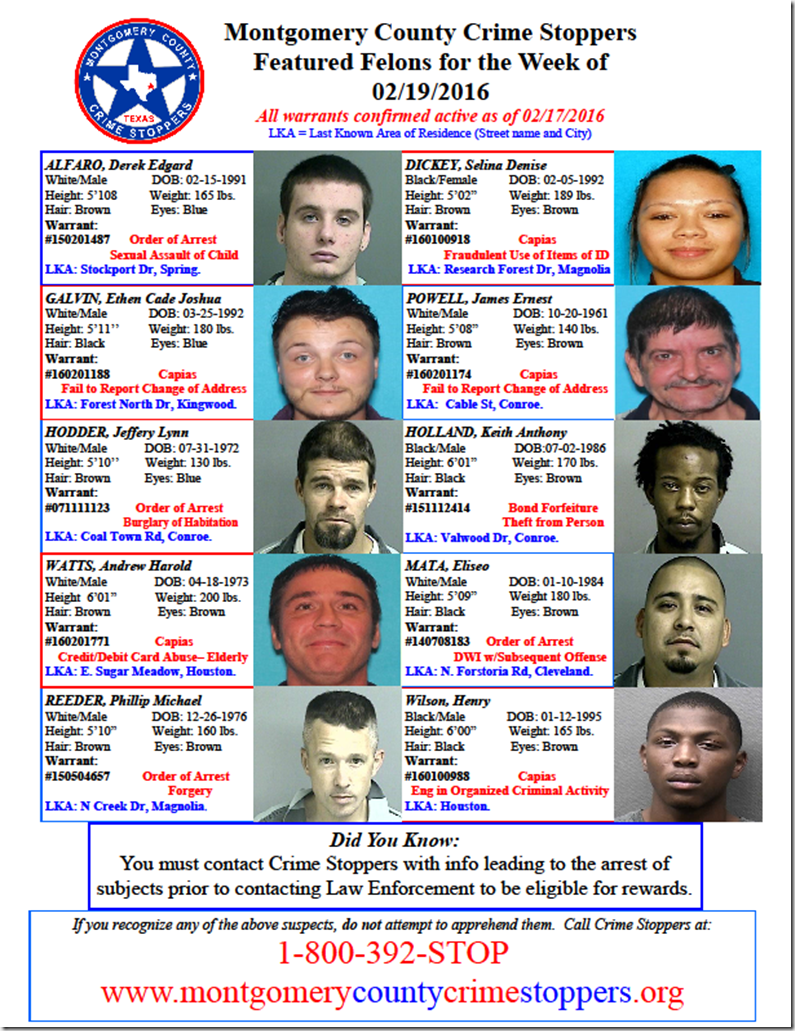 Crime Stoppers Featured Felons 2.19.16