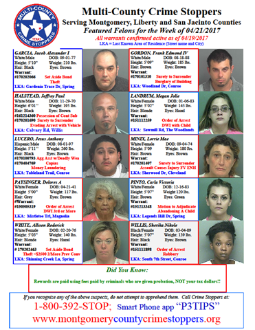 Crime Stoppers Featured Felons 04.21.2017