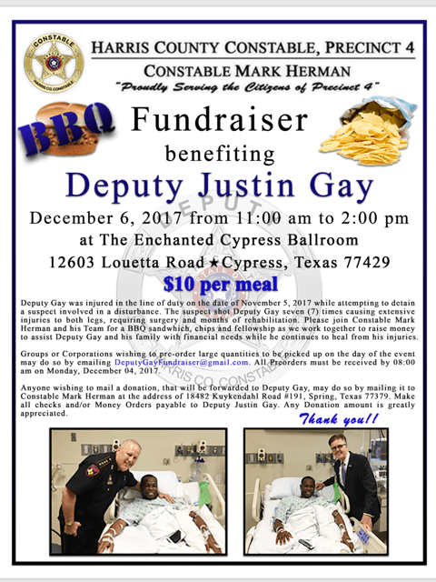 TOMORROW is the BIG FUNDRAISER for our  Deputy Justin Gay!!!!!