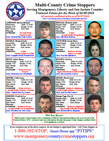 Crime Stoppers Featured Felons 2.9.18
