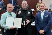 Heroic EMT receives Medal of Valor from Chief Christy at Conroe PD