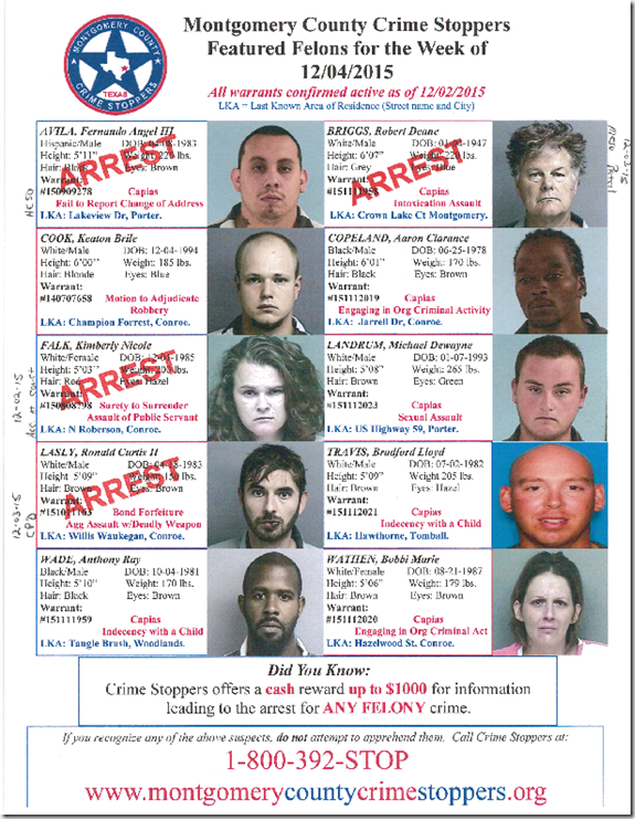 CRIME STOPPERS FEATURED FELONS 12.04.15 (UPDATED)