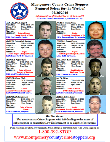 CRIME STOPPERS FEATURED FELONS 2.26.16