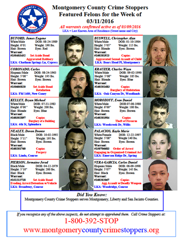 Crime Stoppers Featured Felons 3.11.16
