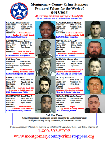 CRIME STOPPERS FEATURED FELONS 4.15.16