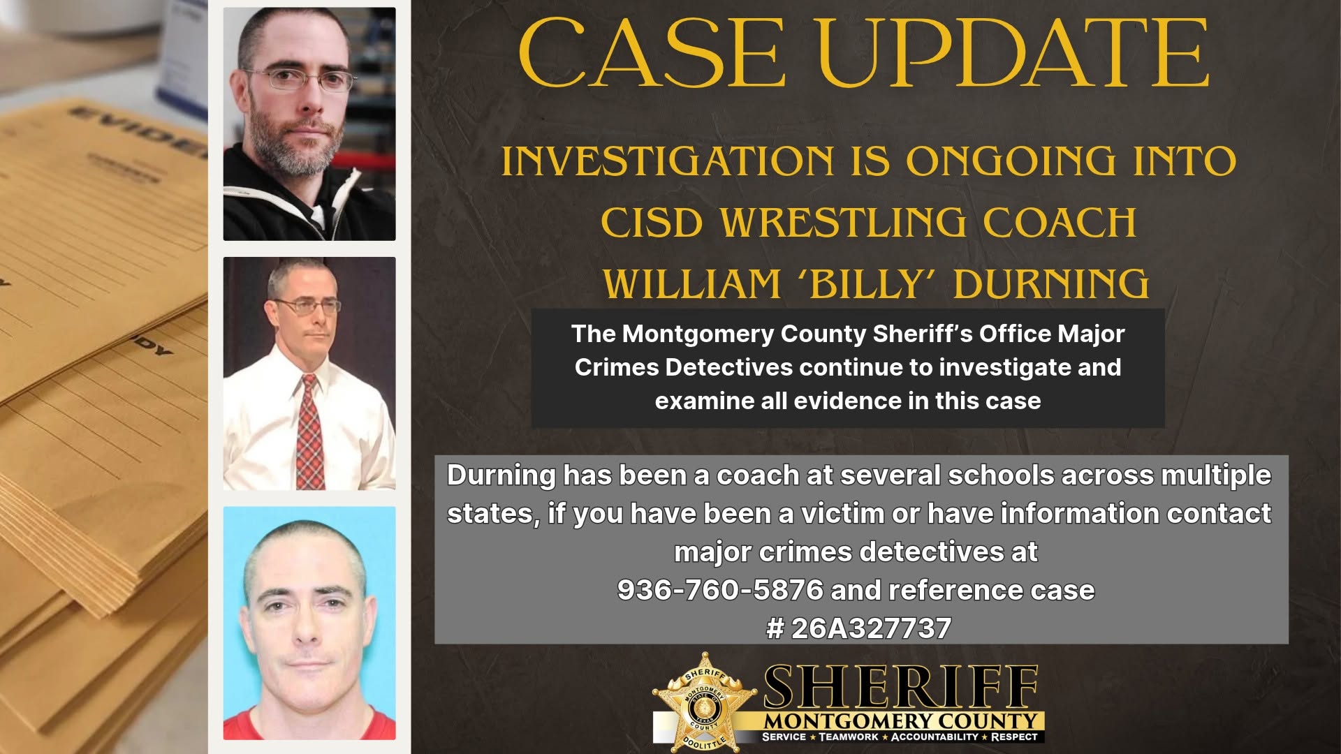 MCSO Major Crimes Unit Continues to Investigate Coach Billy Durning